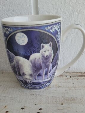 Wolf Mug with Blue Moonlit Wolf Design Lisa Parker England